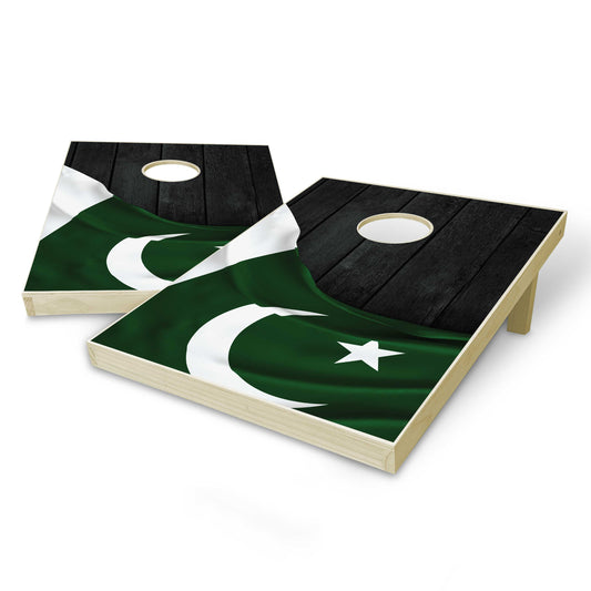 Pakistan Flag Tailgate Cornhole Set - Black Wood