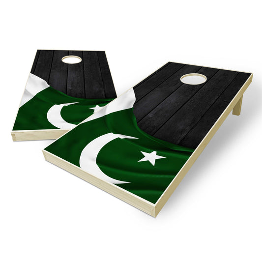 Pakistan Flag Cornhole Set - Black Wood