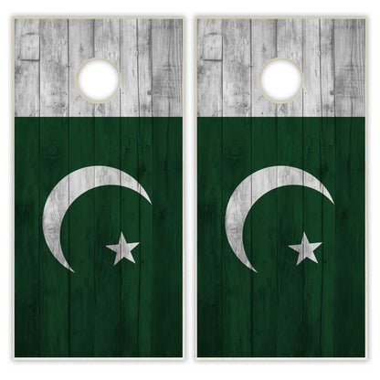 Pakistan Flag Cornhole Set - Distressed Wood