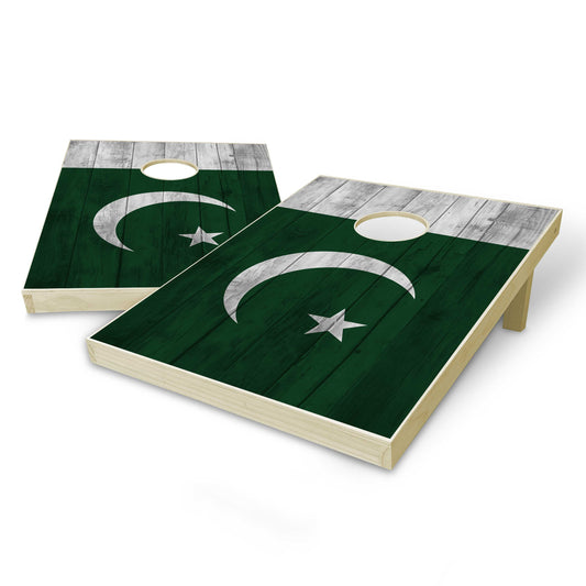Pakistan Flag Tailgate Cornhole Set - Distressed Wood
