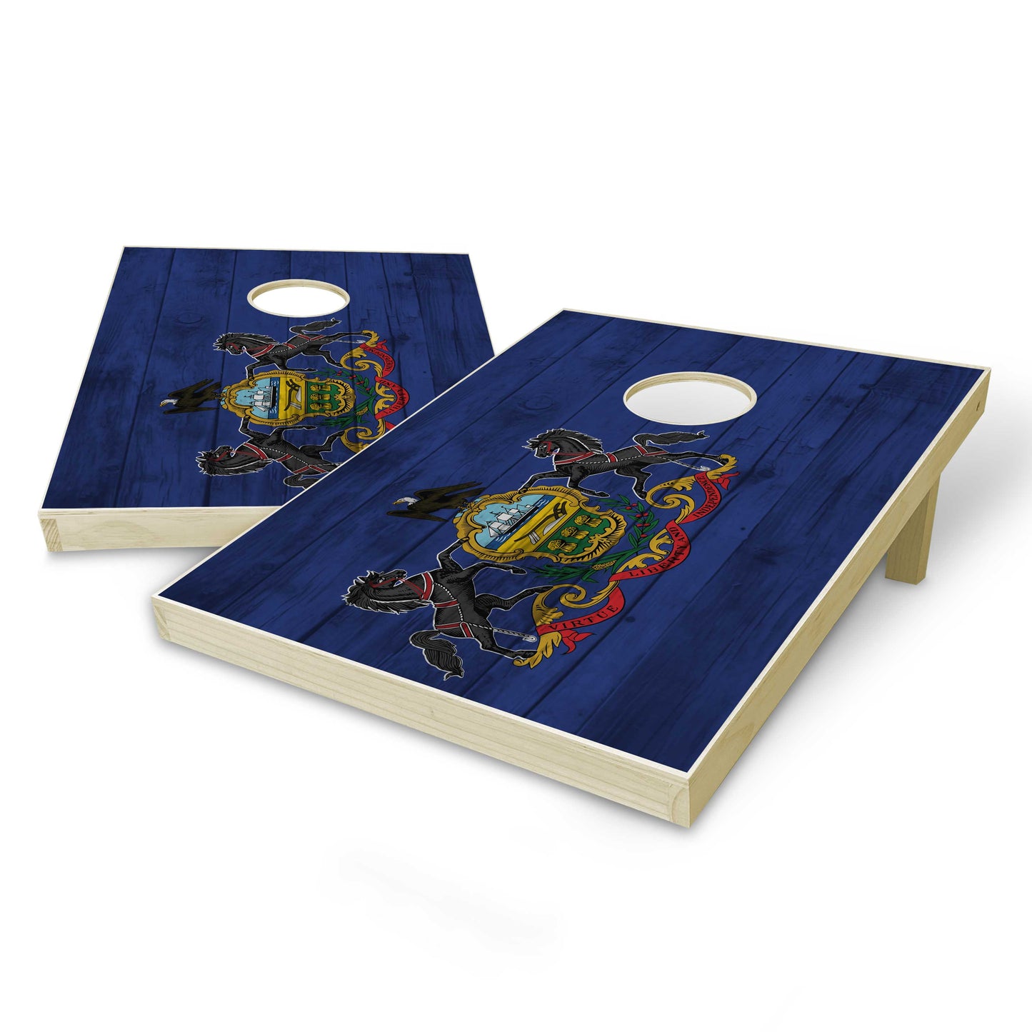 Pennsylvania State Flag Tailgate Cornhole Set - Distressed Wood