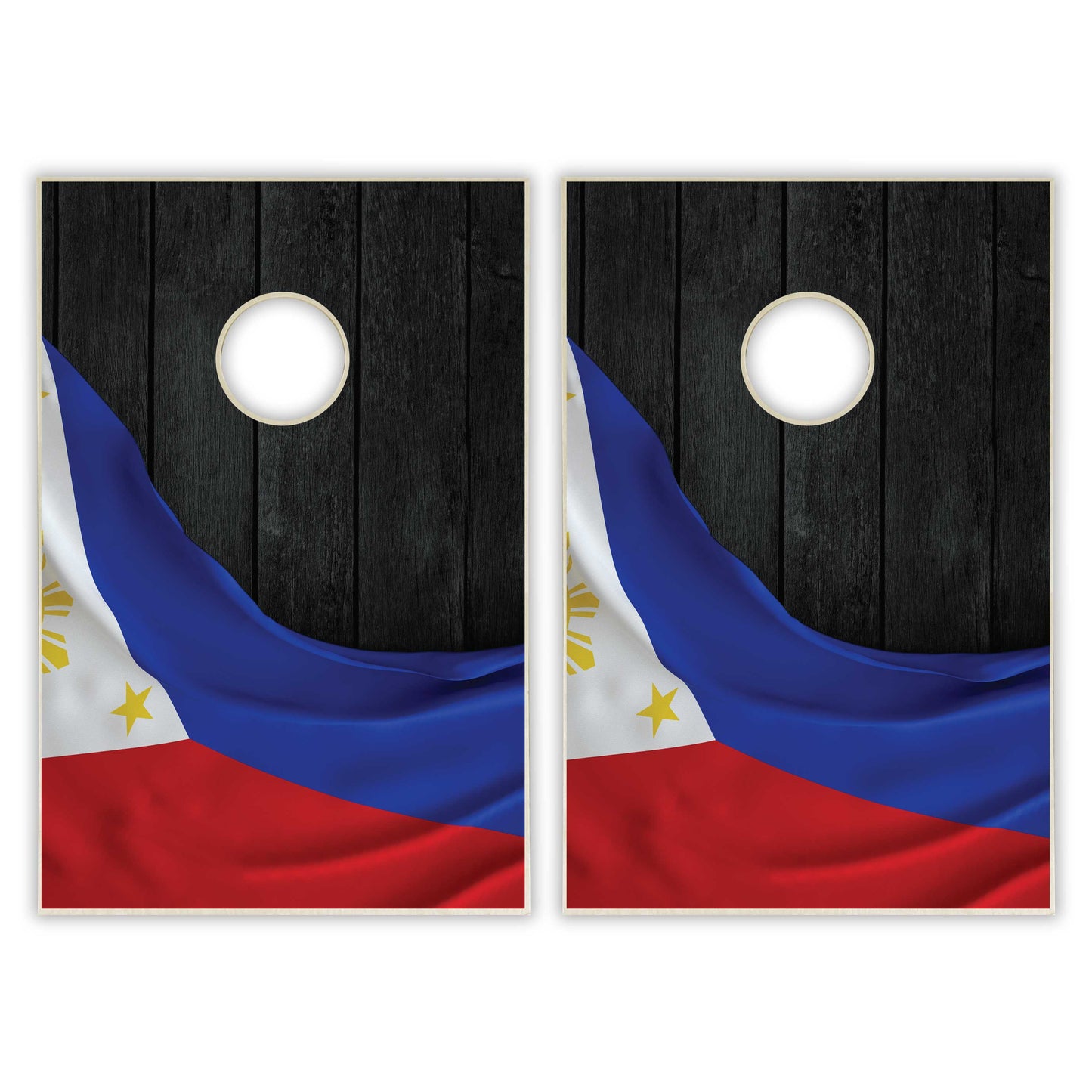Phillippines Flag Tailgate Cornhole Set - Black Wood