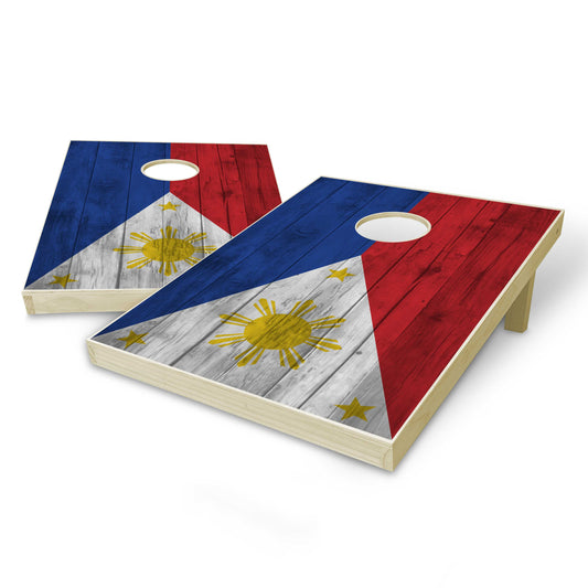 Phillippines Flag Tailgate Cornhole Set - Distressed Wood