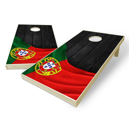 Portugal Flag Cornhole Set - Black Wood