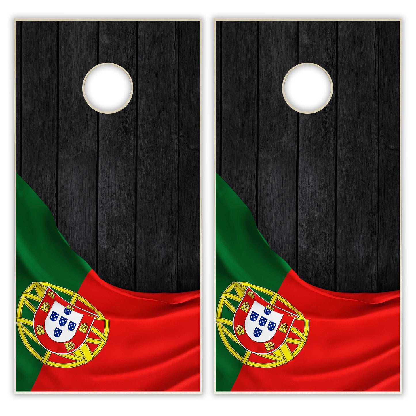 Portugal Flag Cornhole Set - Black Wood