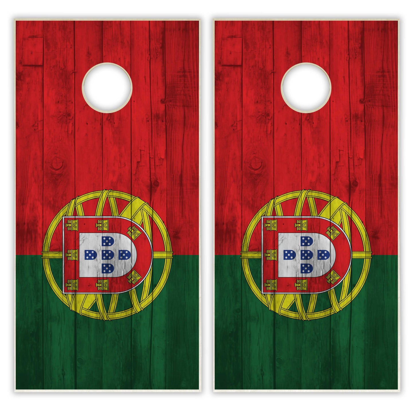 Portugal Flag Cornhole Set - Distressed Wood