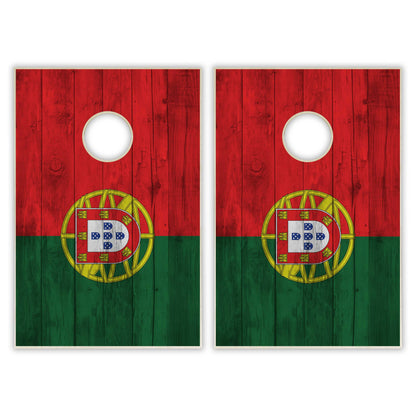 Portugal Flag Tailgate Cornhole Set - Distressed Wood
