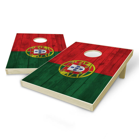 Portugal Flag Tailgate Cornhole Set - Distressed Wood