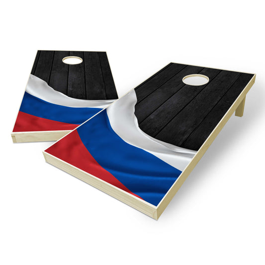 Russia Flag Cornhole Set - Black Wood