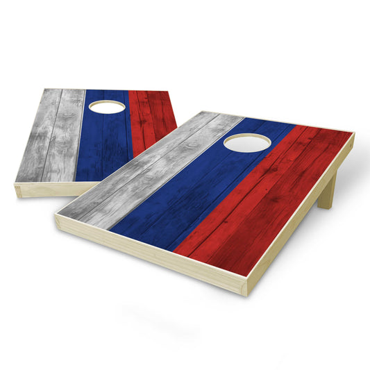 Russia Flag Tailgate Cornhole Set - Distressed Wood