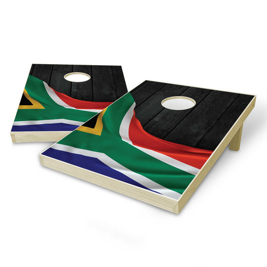 South Africa Flag Tailgate Cornhole Set - Black Wood