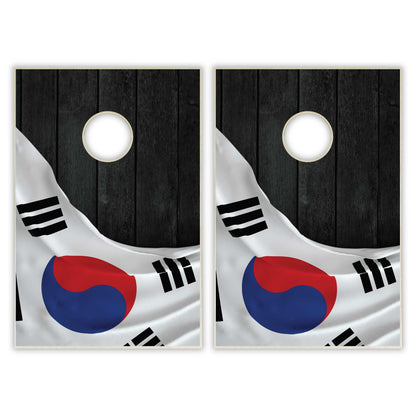 South Korea Flag Tailgate Cornhole Set - Black Wood