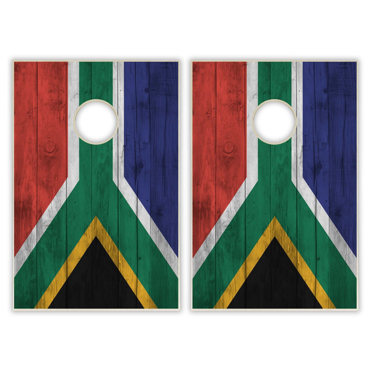 South Africa Flag Tailgate Cornhole Set - Distressed Wood