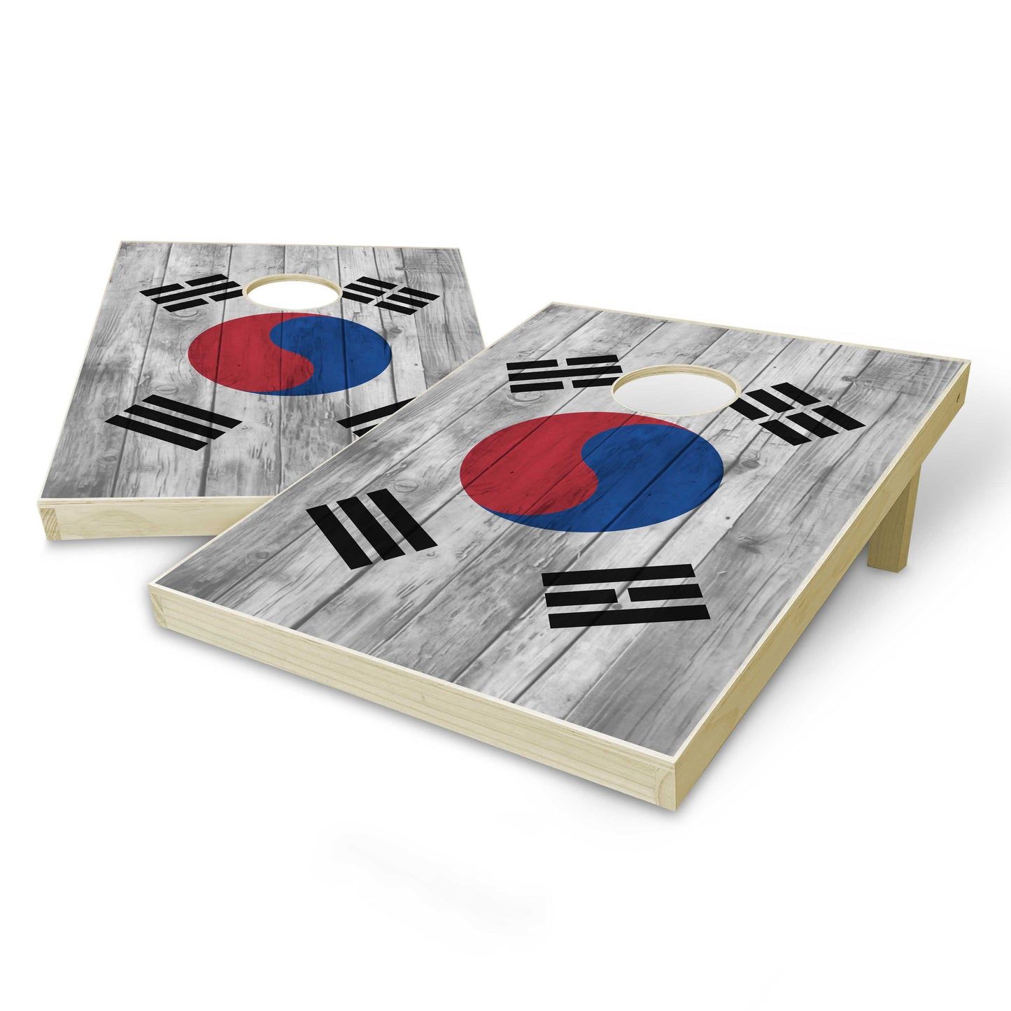 South Korea Flag Tailgate Cornhole Set - Distressed Wood