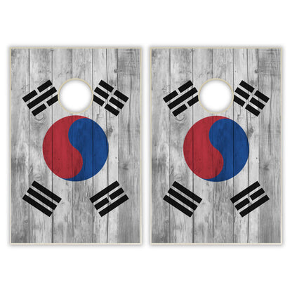 South Korea Flag Tailgate Cornhole Set - Distressed Wood