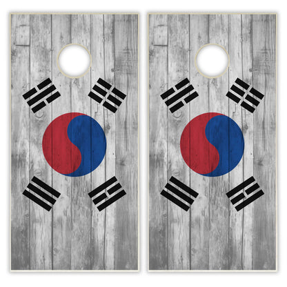South Korea Flag Cornhole Set - Distressed Wood