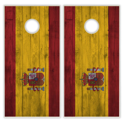 Spain Flag Cornhole Set - Distressed Wood
