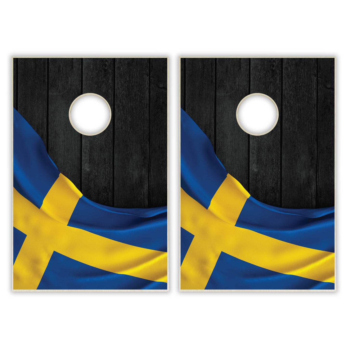 Sweden Flag Tailgate Cornhole Set - Black Wood