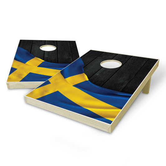 Sweden Flag Tailgate Cornhole Set - Black Wood