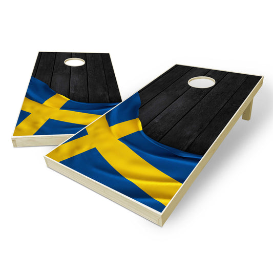 Sweden Flag Cornhole Set - Black Wood