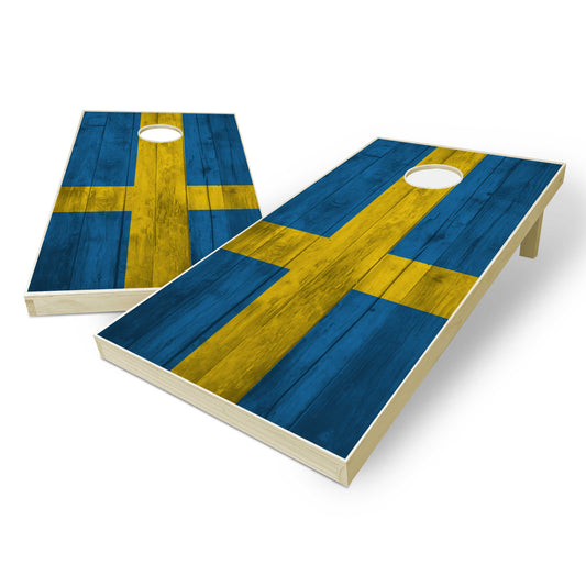 Sweden Flag Cornhole Set - Distressed Wood