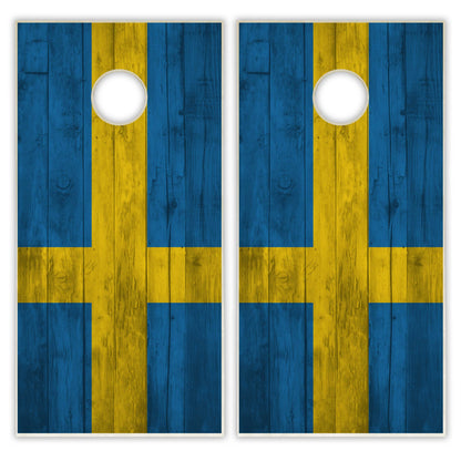 Sweden Flag Cornhole Set - Distressed Wood