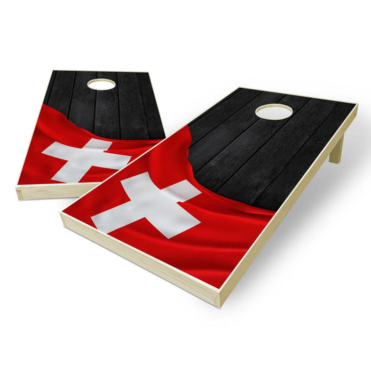 Switzerland Flag Cornhole Set - Black Wood