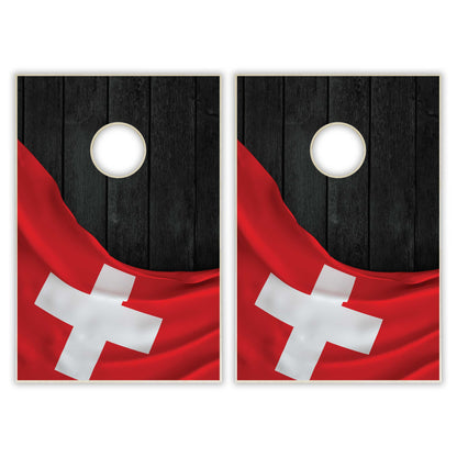 Switzerland Flag Tailgate Cornhole Set - Black Wood