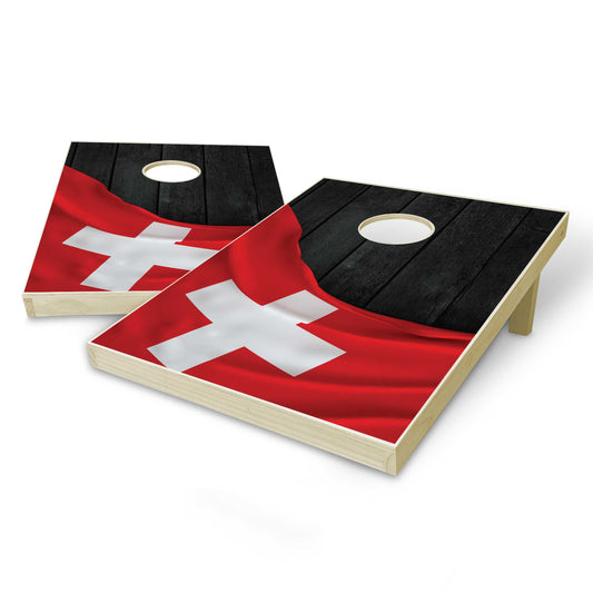 Switzerland Flag Tailgate Cornhole Set - Black Wood