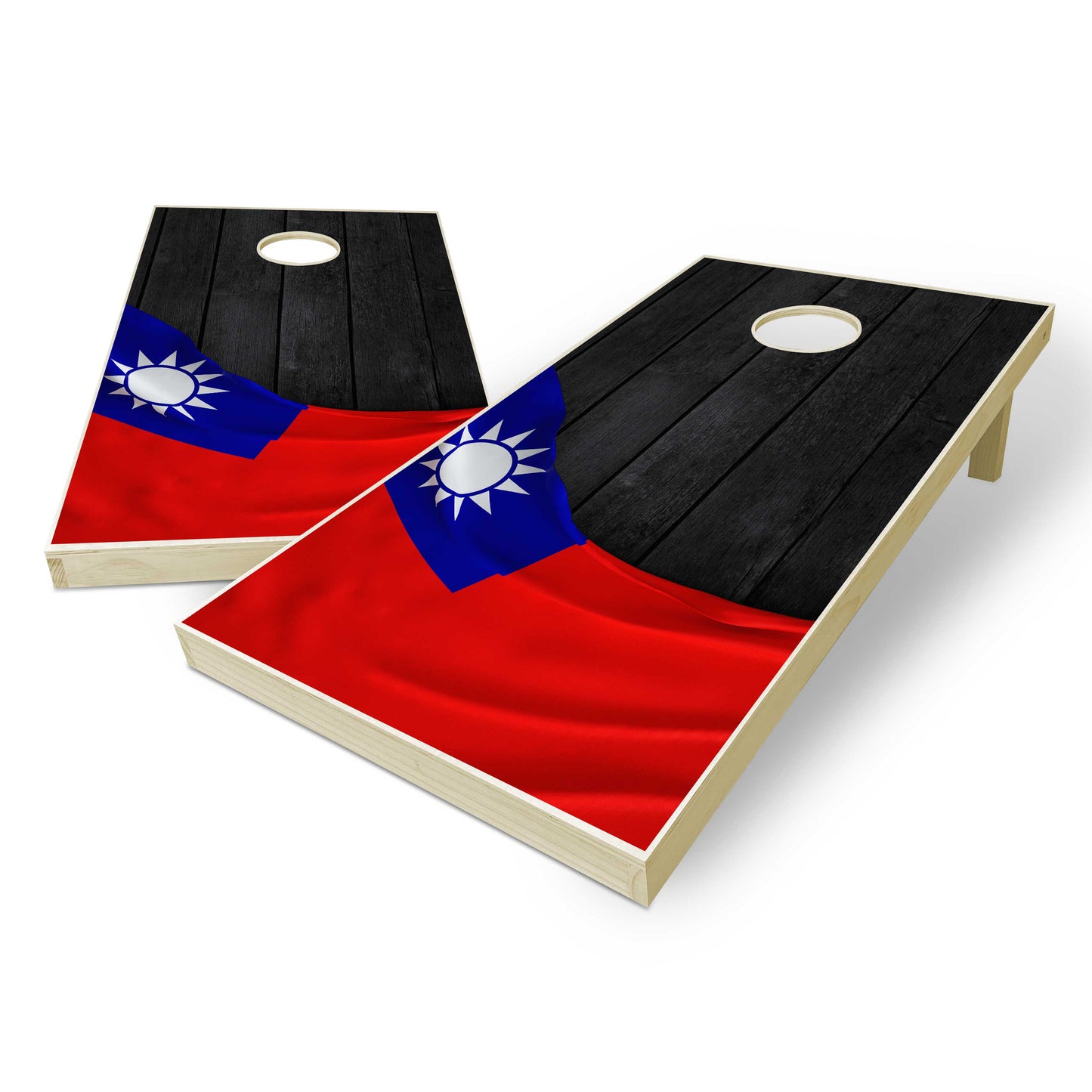 Taiwan Flag Cornhole Set - Black Wood