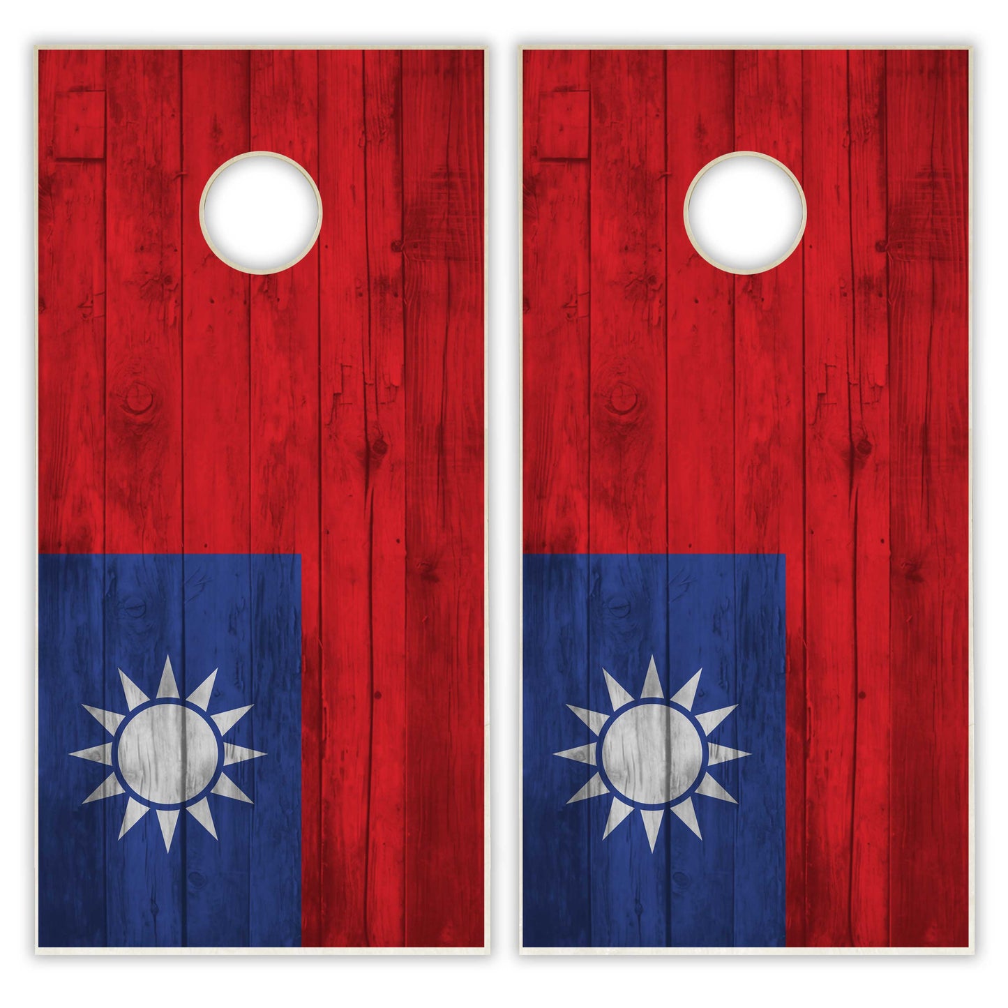 Taiwan Flag Cornhole Set - Distressed Wood