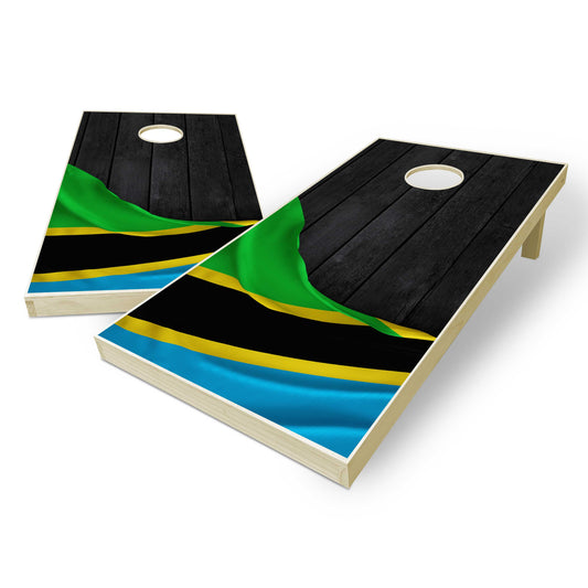 Tanzania Flag Cornhole Set - Black Wood