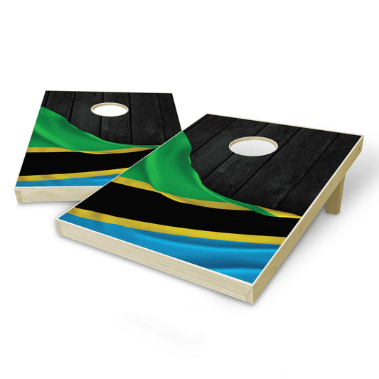 Tanzania Flag Tailgate Cornhole Set - Black Wood