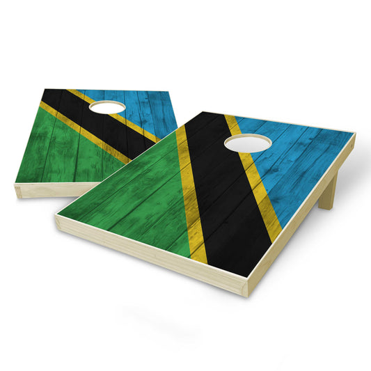 Tanzania Flag Tailgate Cornhole Set - Distressed Wood