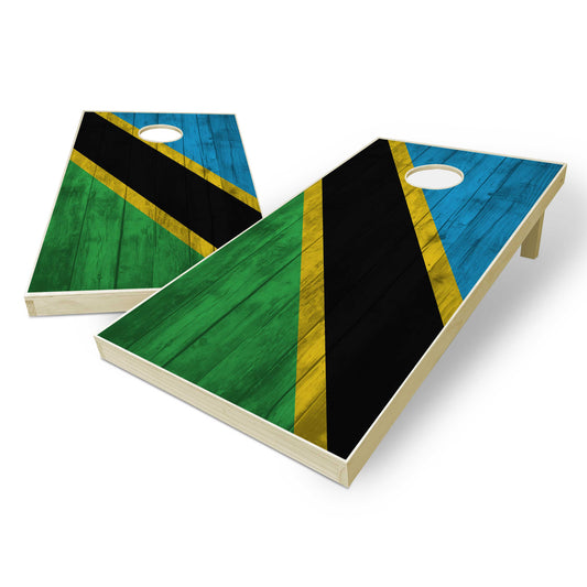 Tanzania Flag Cornhole Set - Distressed Wood