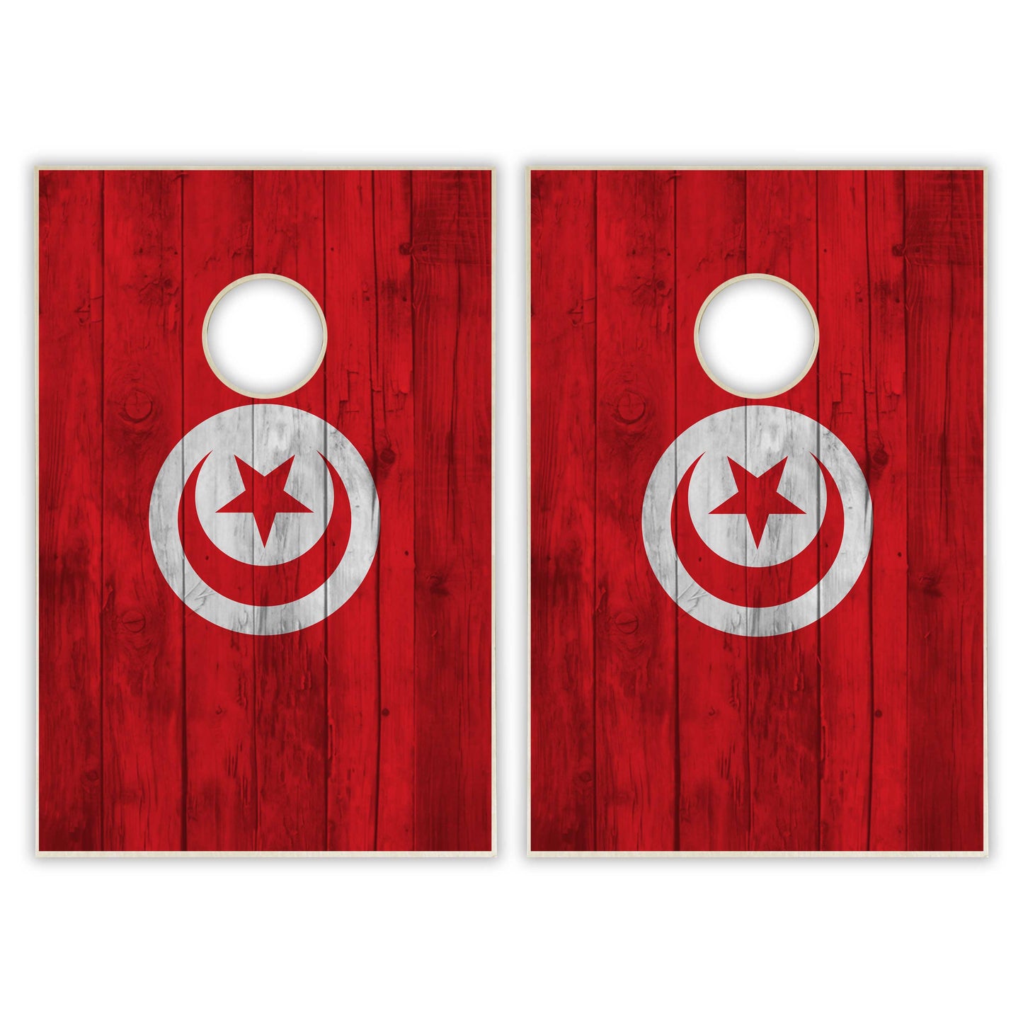 Tunesia Flag Tailgate Cornhole Set - Distressed Wood