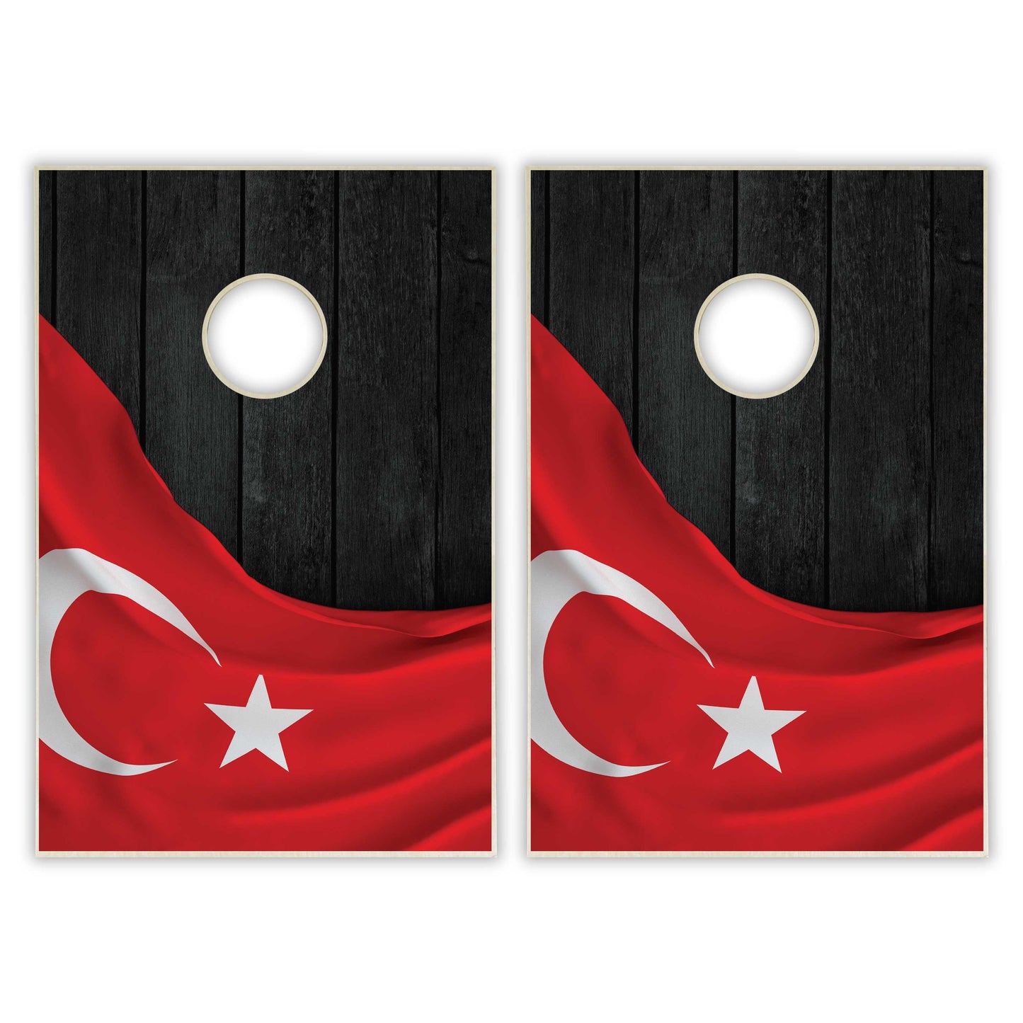 Turkey Flag Tailgate Cornhole Set - Black Wood