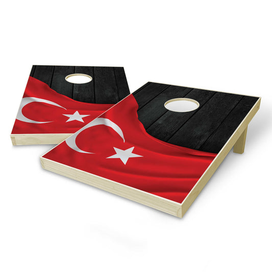 Turkey Flag Tailgate Cornhole Set - Black Wood