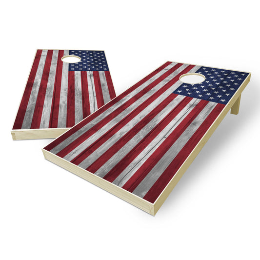American Flag Cornhole Set - Distressed Wood