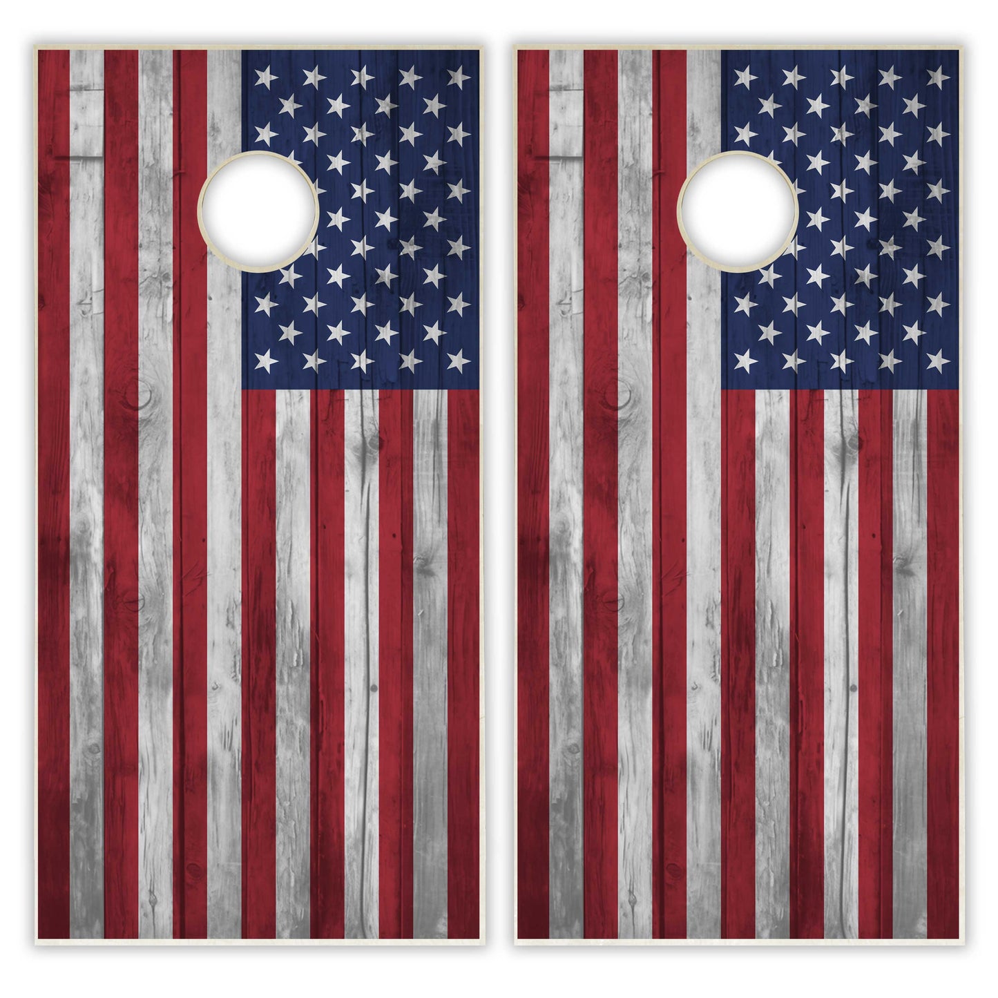 American Flag Cornhole Set - Distressed Wood