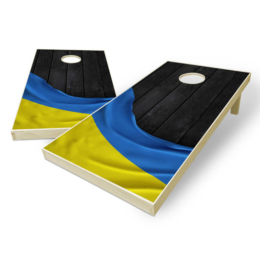 Ukraine Flag Cornhole Set - Black Wood