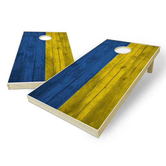 Ukraine Flag Cornhole Set - Distressed Wood