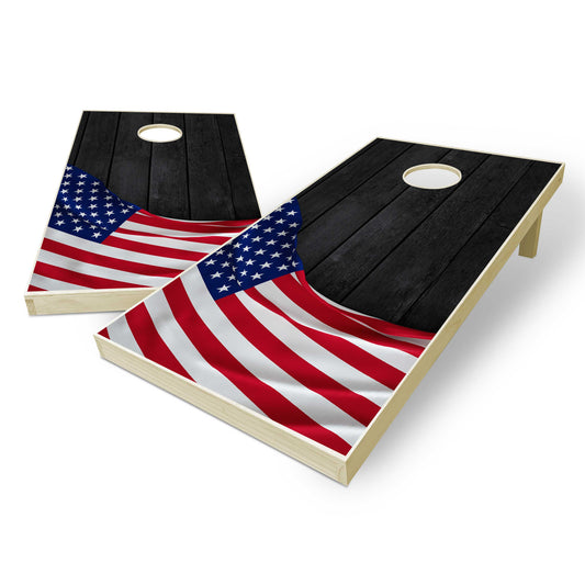 United States Flag Cornhole Set - Black Wood