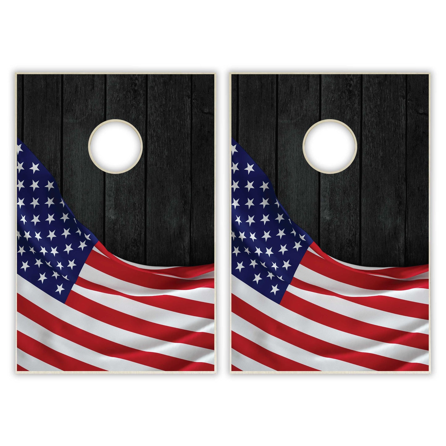 American Flag Tailgate Cornhole Set - Black Wood