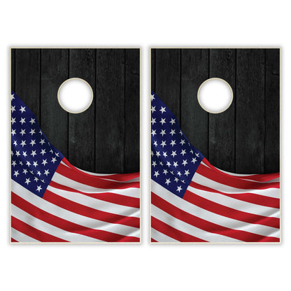 United States Flag Tailgate Cornhole Set - Black Wood