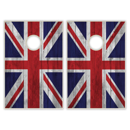 United Kingdom Flag Tailgate Cornhole Set - Distressed Wood