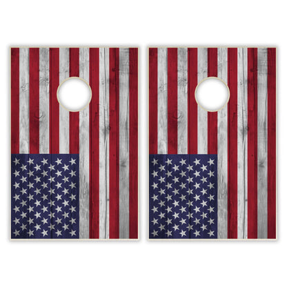 American Flag Tailgate Cornhole Set - Distressed Wood