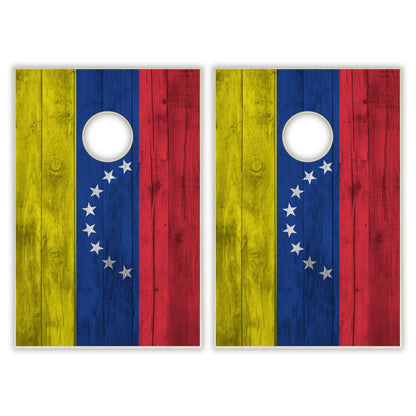 Venezuela Flag Tailgate Cornhole Set - Distressed Wood