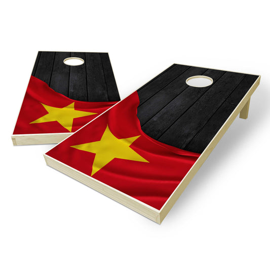 Vietnam Flag Cornhole Set - Black Wood