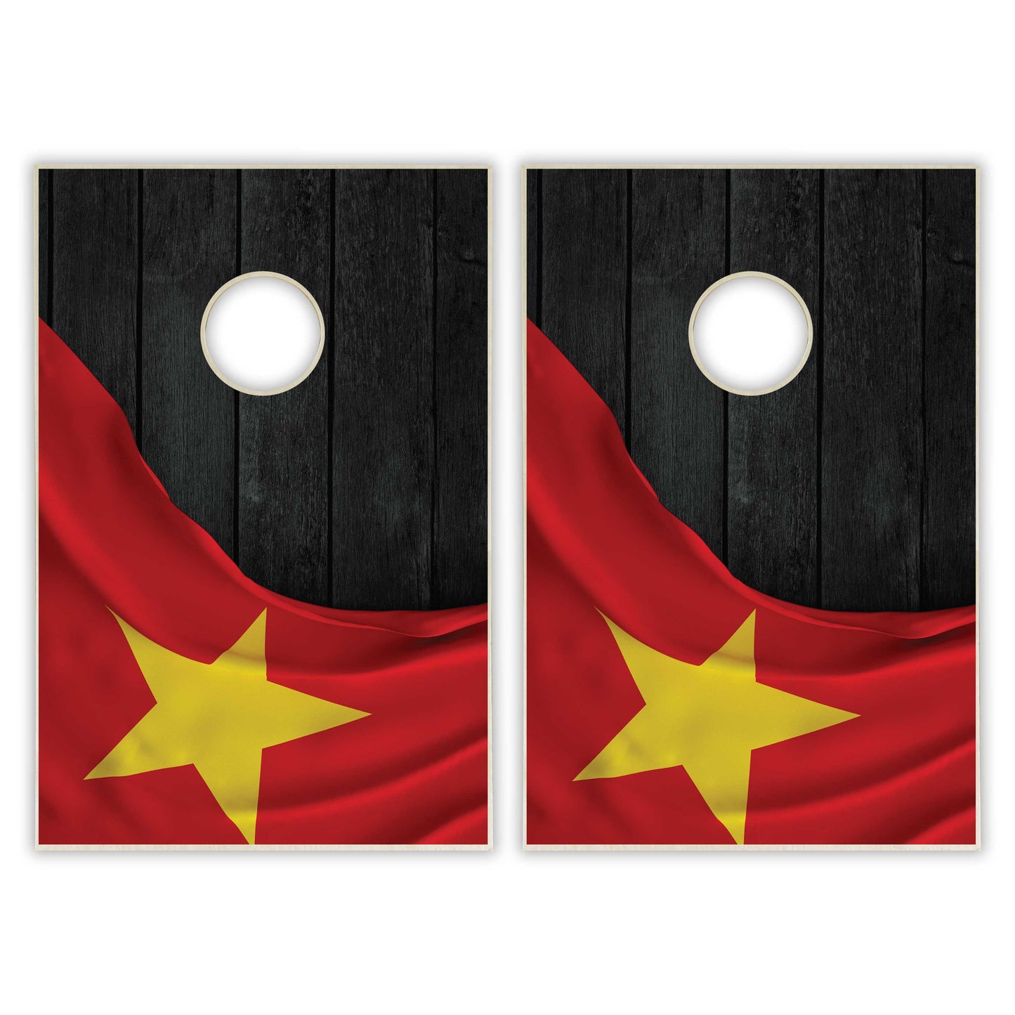 Vietnam Flag Tailgate Cornhole Set - Black Wood